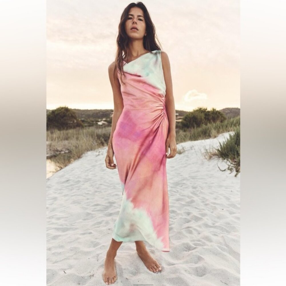 ZARA TIE DYE PRINT MIDI DRESS